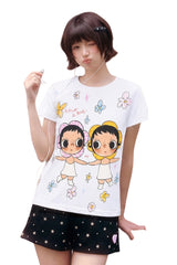MEDM × YUY Collab Women Floral Contrast Slim Crew Neck Tee