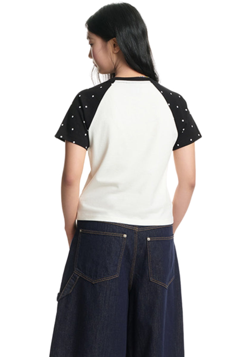 Dangerouspeople DSP Cute Polka‑Dot Apple Raglan Sleeve Sorona Short Sleeve Tee