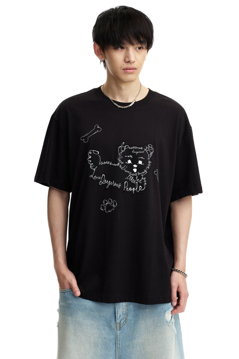 Dangerouspeople DSP Dog Patch Embroidered Loose Short Sleeve Tee