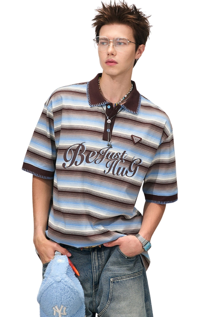 BJHG Summer Couple Polo Shirt Preppy Striped Collared Short‑Sleeve Casual Top