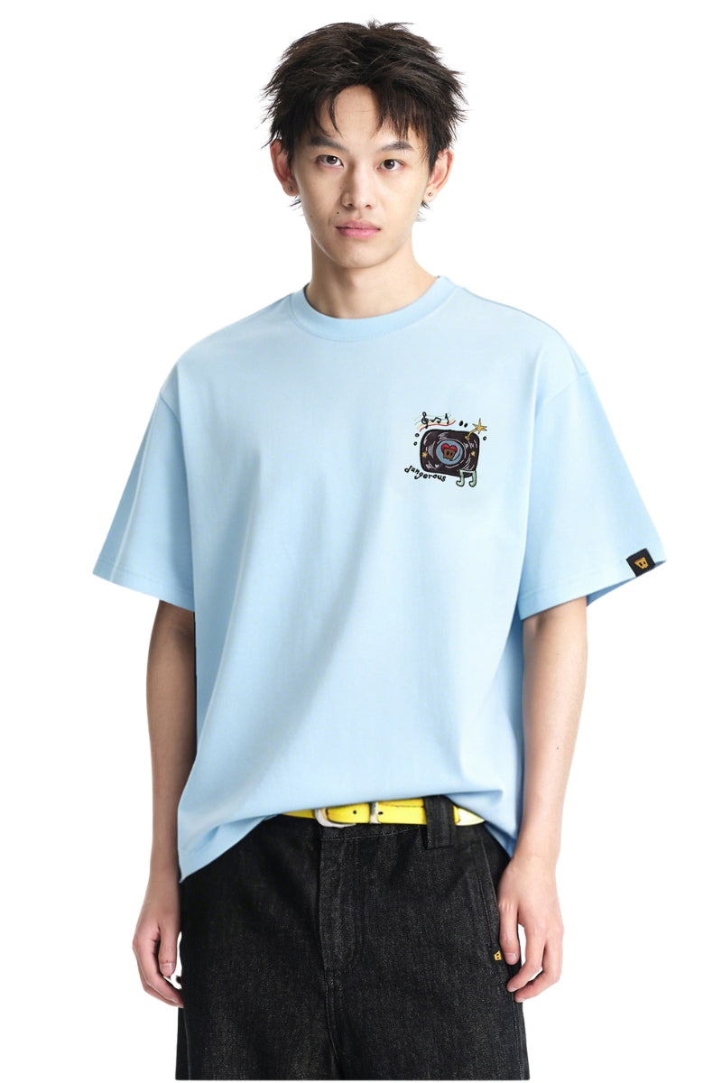 DangerousPeople DSP Mini‑D Vinyl Record Crew Neck Cotton Loose Casual T‑Shirt