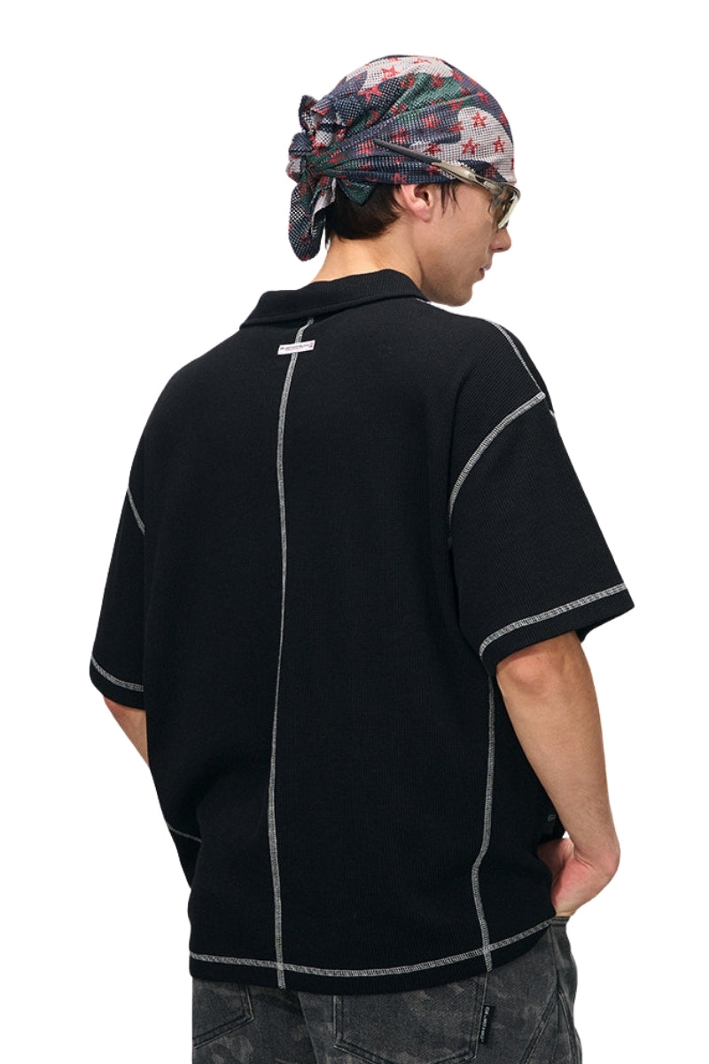 BJHG Summer Men Retro Waffle Knit Polo Shirt Quick‑Dry American Daily Wear Top