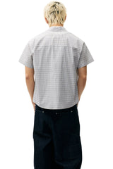 MEDM Heart Brush Embroidery Plaid Loose Short Sleeve Shirt