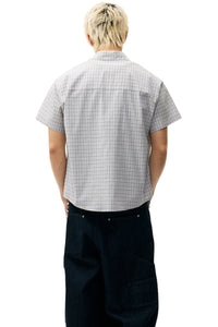 MEDM Heart Brush Embroidery Plaid Loose Short Sleeve Shirt