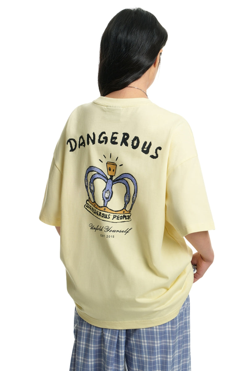 DangerousPeople DSP Detachable Small‑D Crown Print Drop‑Shoulder Tee