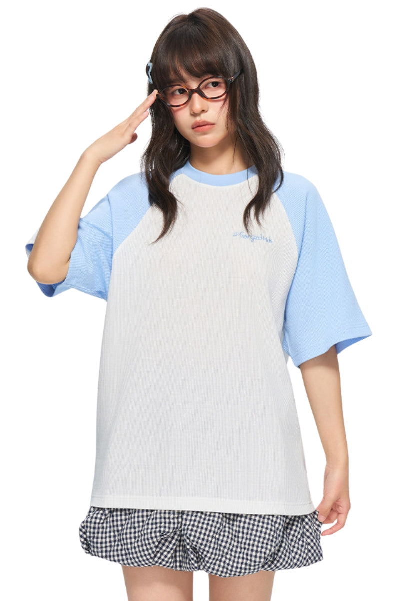 AFGK Waffle Raglan Tee American Campus Unisex Color Block Casual T-shirt
