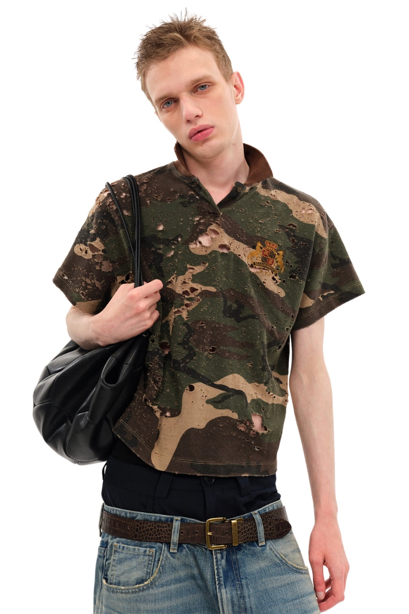 MASONPRINCE Distressed Camo Dual Horse Pique Polo