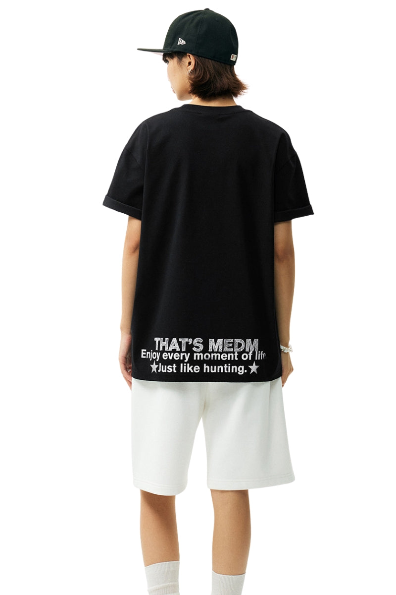 MEDM Vintage Letter Print Split Hem Unisex T-Shirt