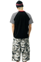 MEDM Stripe Raglan Embroidered Logo Loose T-shirt Men