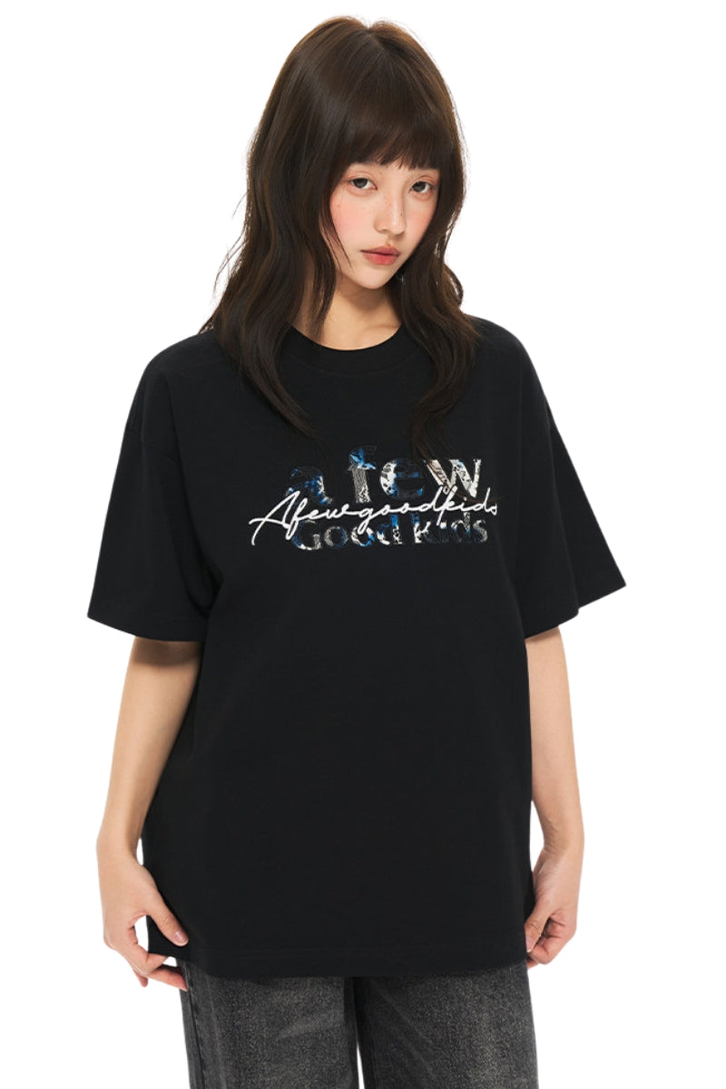 AFGK | Leopard Lace Patch Embroidered Tee, Unisex Summer Cotton T-Shirt