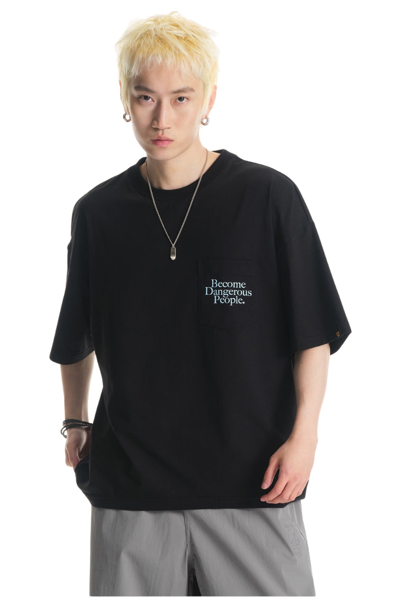 DangerousPeople DSP Letter Print Pocket Loose‑Fit Crew Neck Tee
