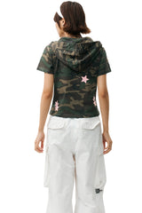 MEDM Camo Star Zip Short Sleeve Hoodie Women