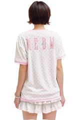 MEDM YUY Yu Contrast Trim Neck Cuff Women Cute Crew Neck T-Shirt