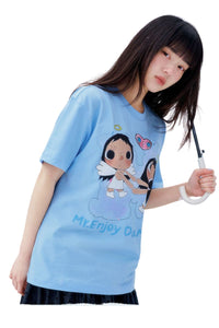MEDM x YUY Co-branded Angel Print Heart Embroidery Crew Neck Tee