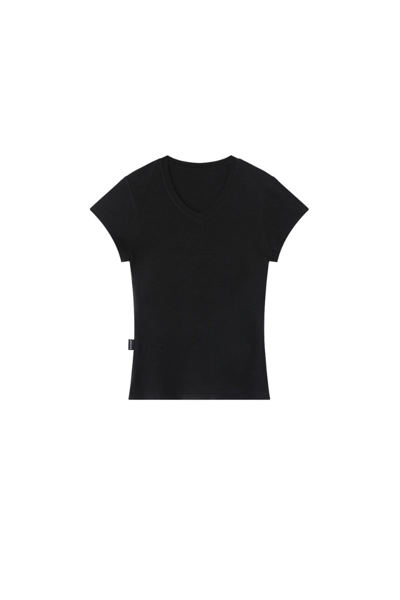 BJHG｜Stretchy V‑Neck Fitted Short Sleeve T‑Shirt, Women's