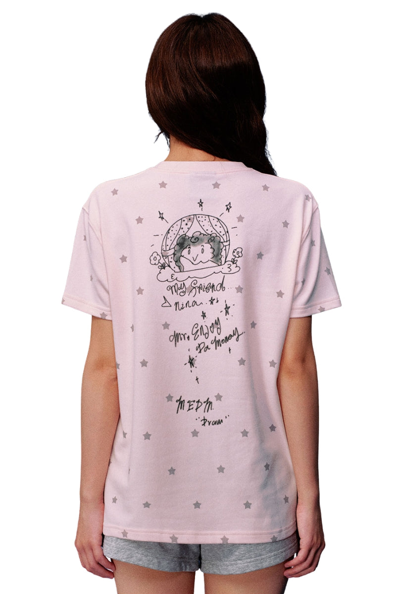 MEDM Star Print Crew Neck Loose Casual T-Shirt