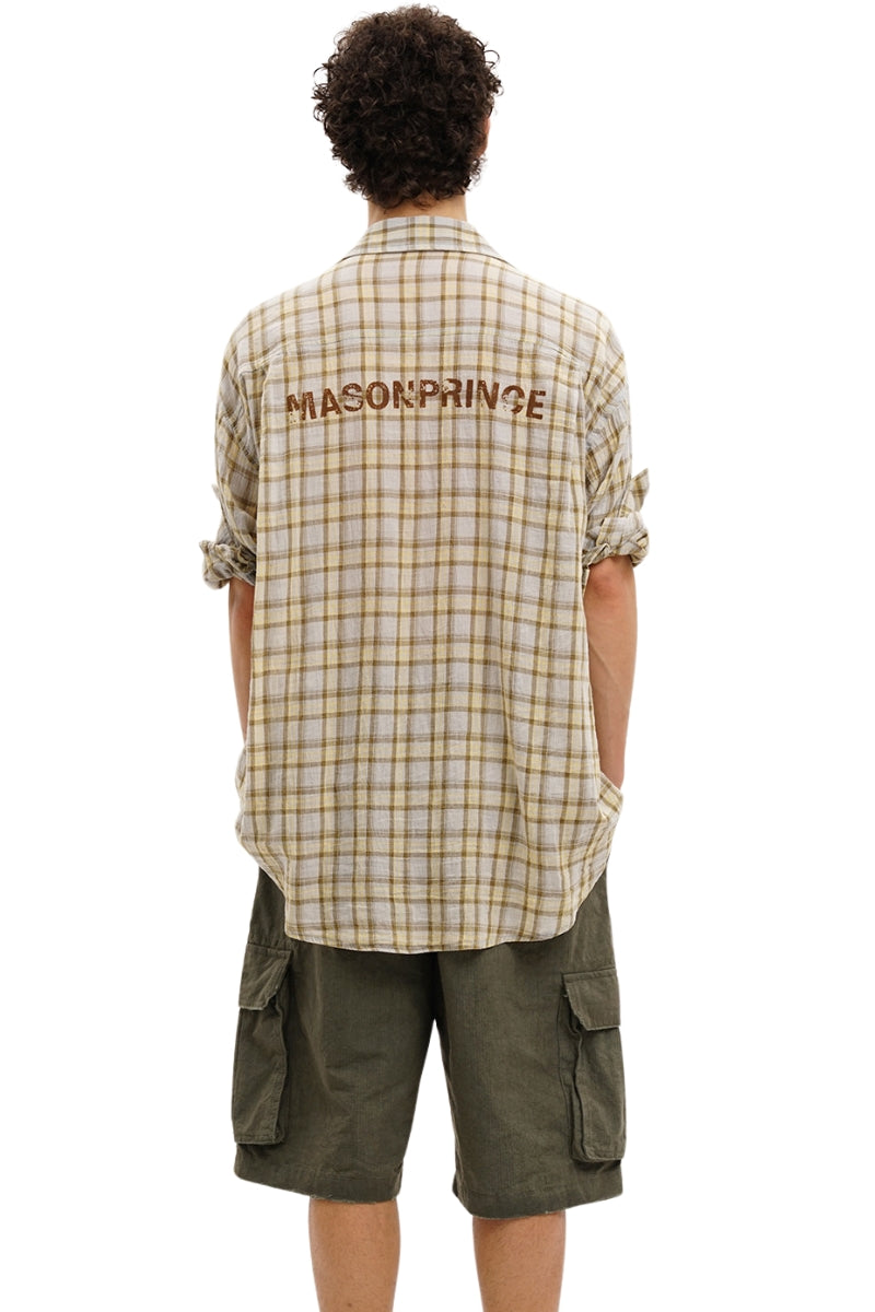 MASONPRINCE Camp Flocked Print Plaid Lightweight Shirt
