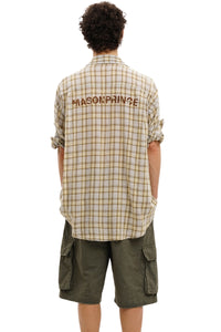 MASONPRINCE Camp Flocked Print Plaid Lightweight Shirt
