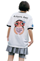 MEDM × YUY Jade Hugging Heart Slogan Contrast Trim Crew Neck Tee