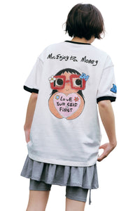 MEDM × YUY Jade Hugging Heart Slogan Contrast Trim Crew Neck Tee