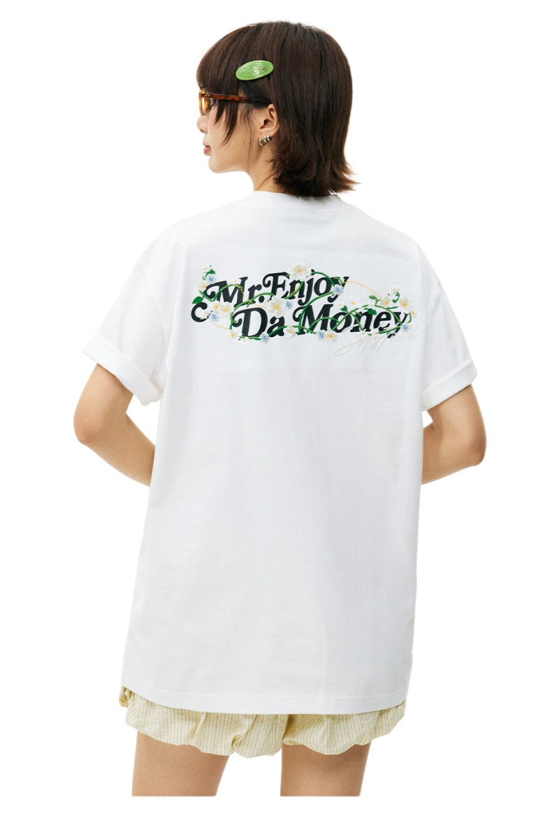 MEDM Color-Changing Floral Embroidery Loose Couple T-shirt
