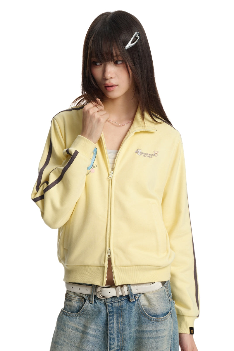Dangerouspeople｜Retro Sporty Stand Collar Webbing Zip Sweatshirt