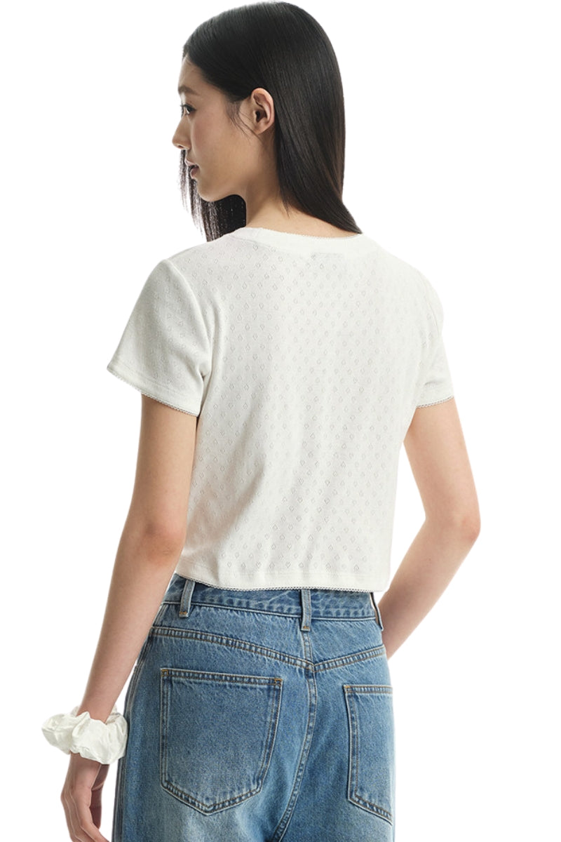 DangerousPeople DSP Rose Badge Stretch Lace Cotton Tee