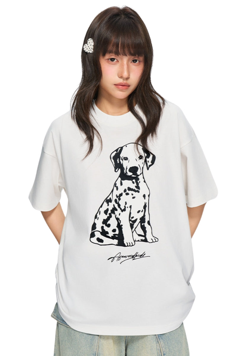 AFGK 26SS Spotted Dog Print Tee Unisex American Street Couple T-shirt