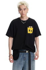Dangerouspeople DSP Woven Label Pocket Print Tee Loose Drop‑Shoulder Couple T‑Shirt