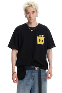 Dangerouspeople DSP Woven Label Pocket Print Tee Loose Drop‑Shoulder Couple T‑Shirt