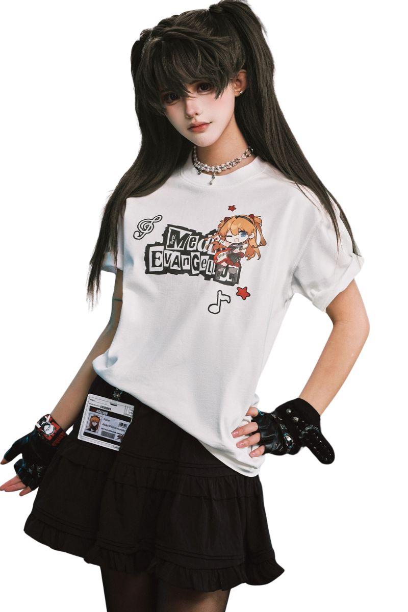 MEDM x EVA NEVER END Chibi Music Note Print Basic Crew Neck Tee