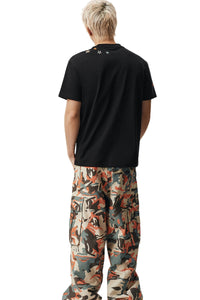 MEDM Relaxed Fit Camouflage Letter Rhinestone Streetwear Tee