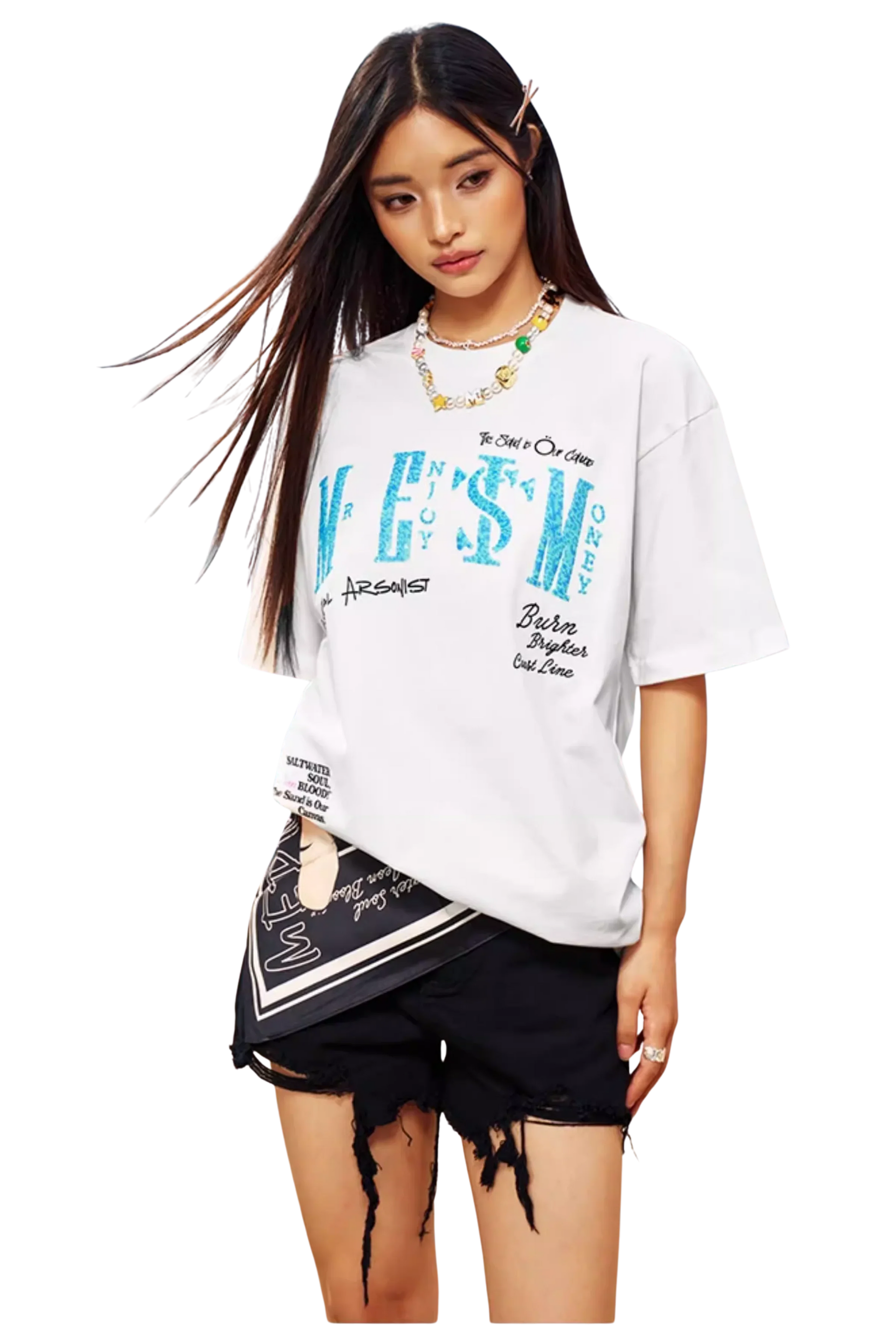 MEDM x STK Embroidered Letter Print Tee