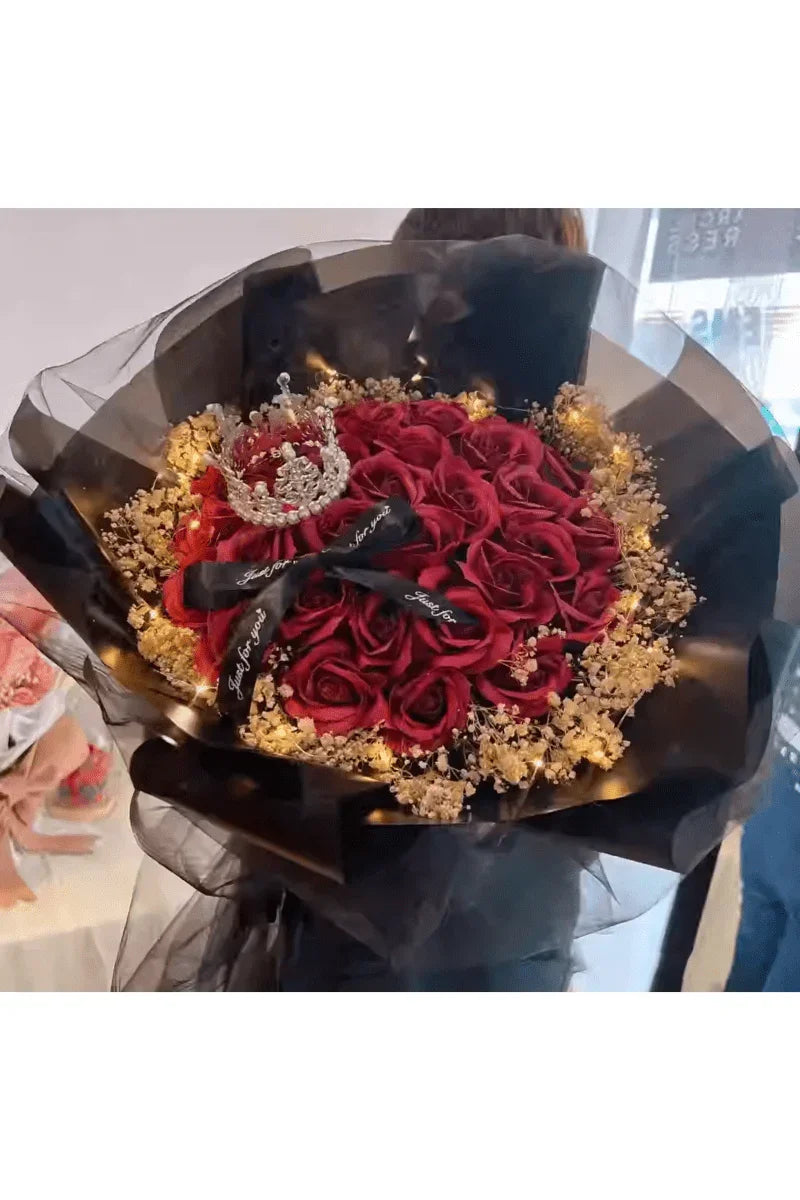 52 Roses Flowers Bouquet & Led Light Everlasting Soap Roses