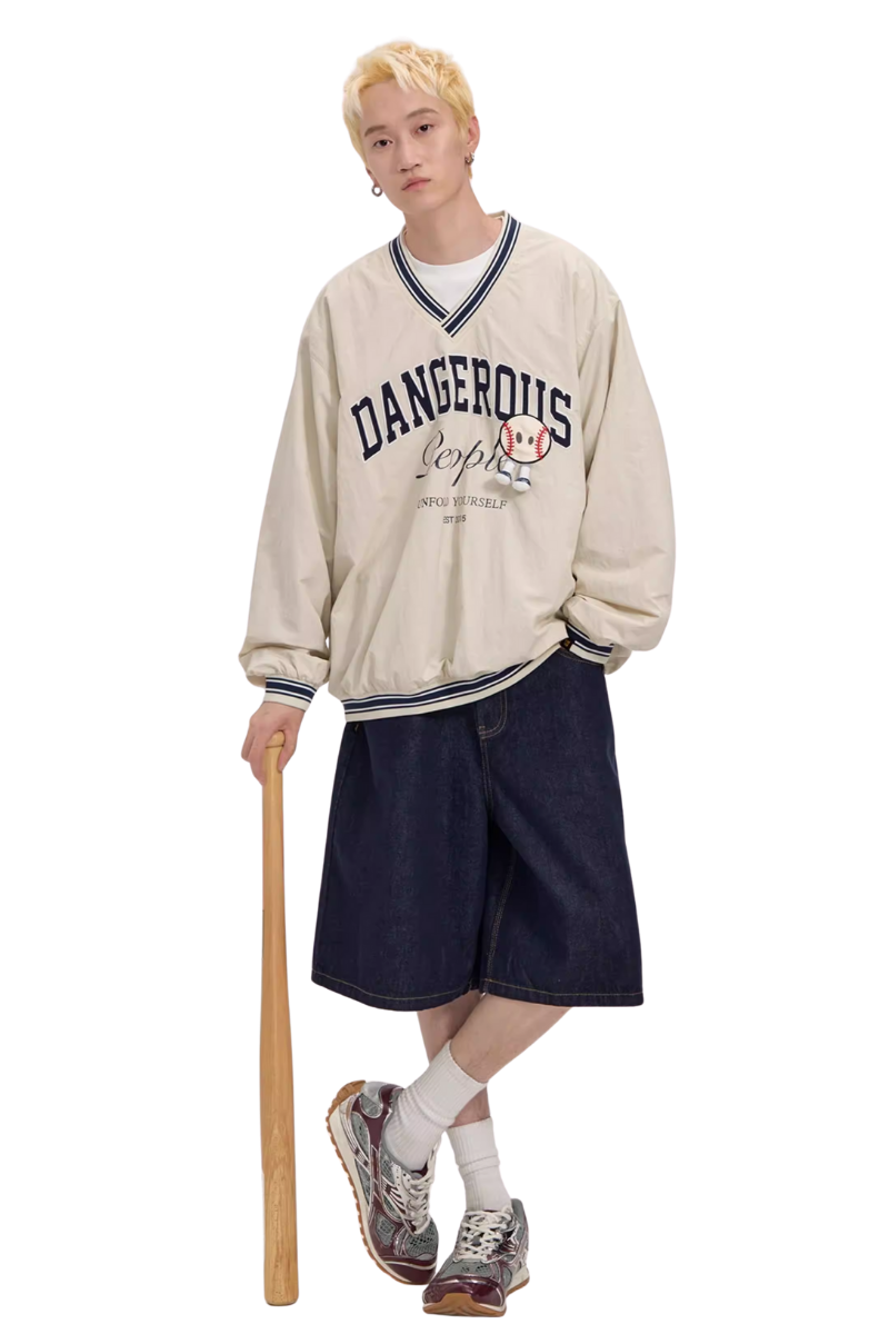 Dangerous People V neck Baseball Long Sleeve Tee