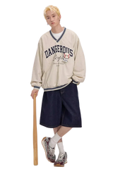 Dangerous People V neck Baseball Long Sleeve Tee
