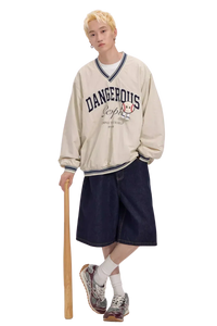 Dangerous People V neck Baseball Long Sleeve Tee