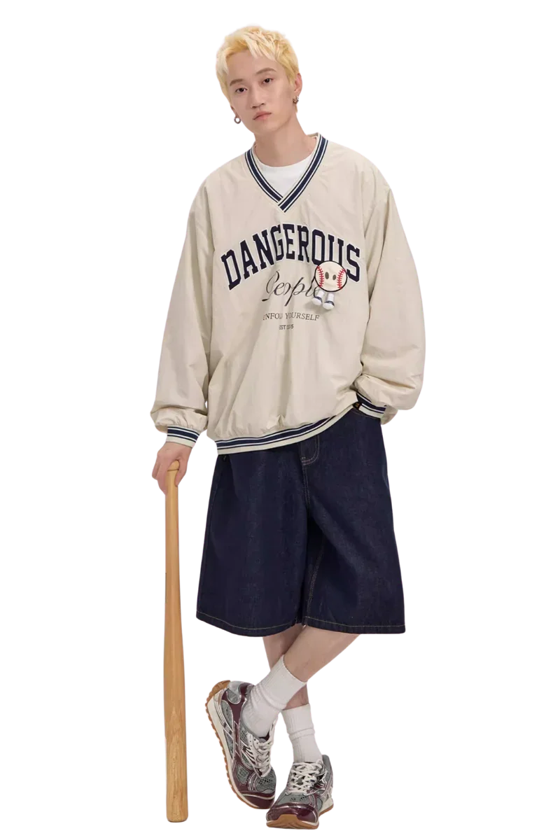 Dangerous People V neck Baseball Long Sleeve Tee