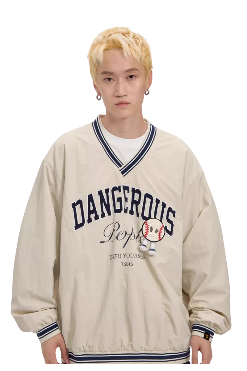 Dangerous People V neck Baseball Long Sleeve Tee