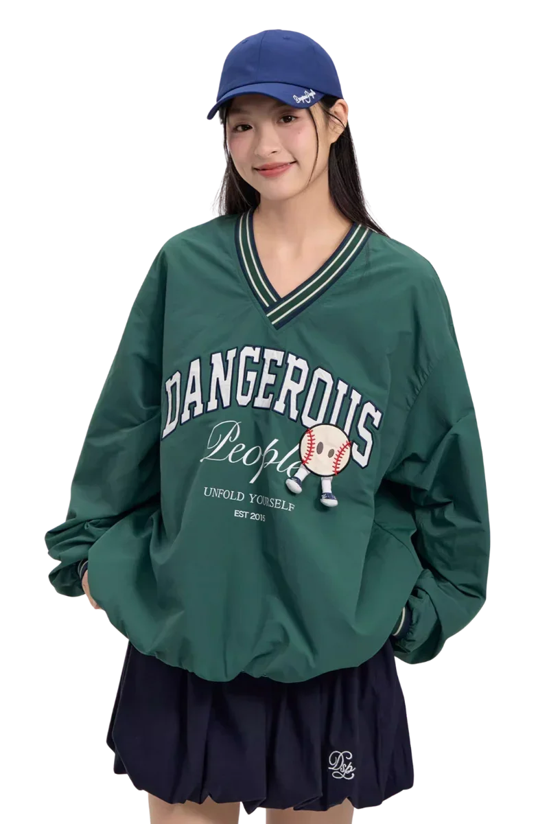 Dangerous People V neck Baseball Long Sleeve Tee