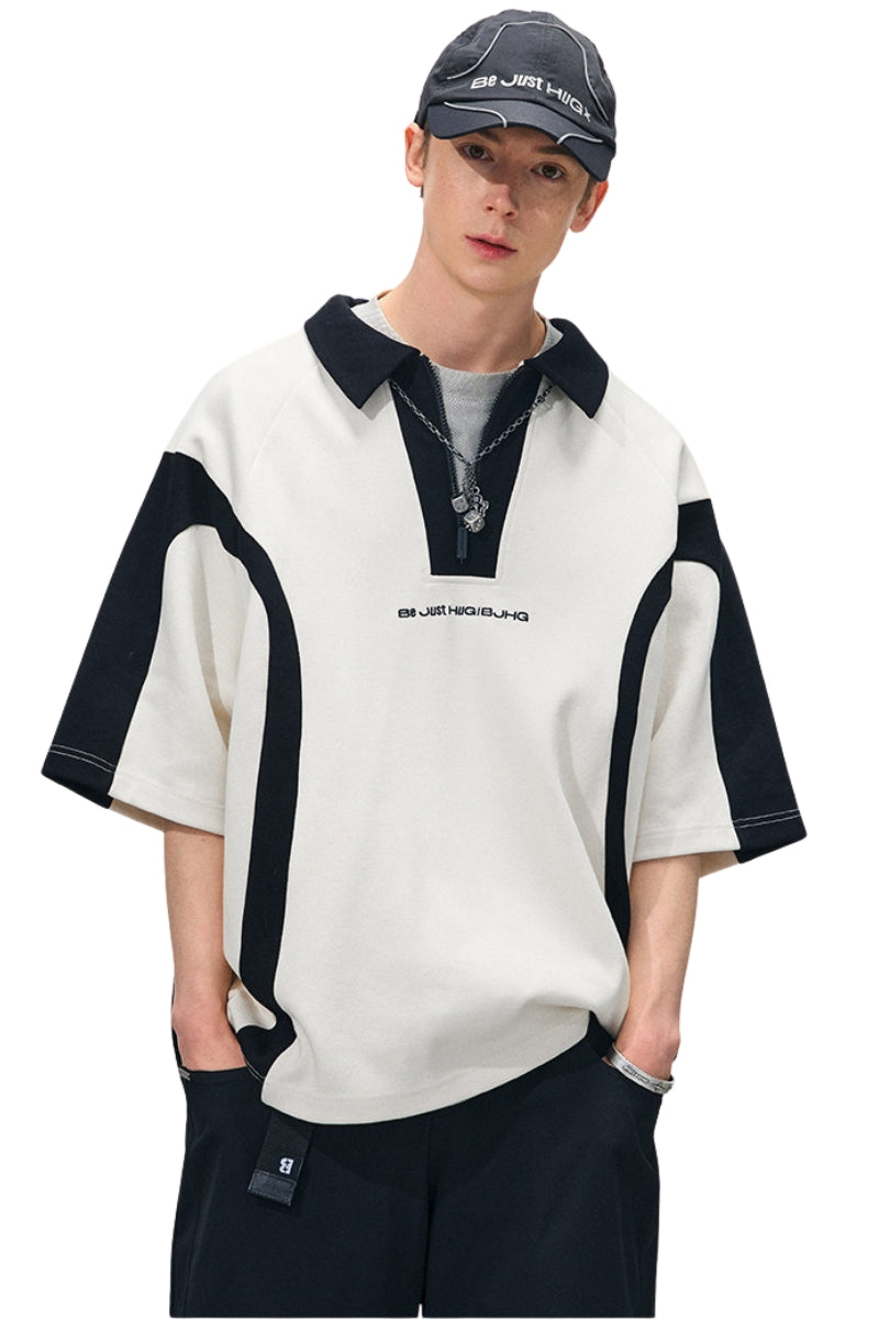BJHG Men's Colorblock Oversized Short‑Sleeve Polo