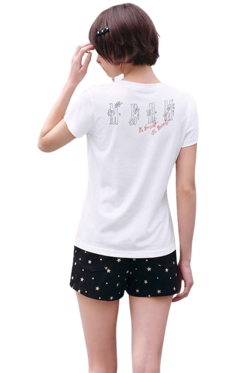 MEDM × YUY Collab Women Floral Contrast Slim Crew Neck Tee