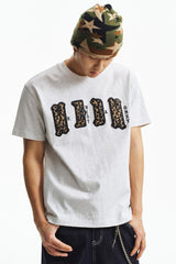 MEDM double skin leopard print chest four-word short sleeve T