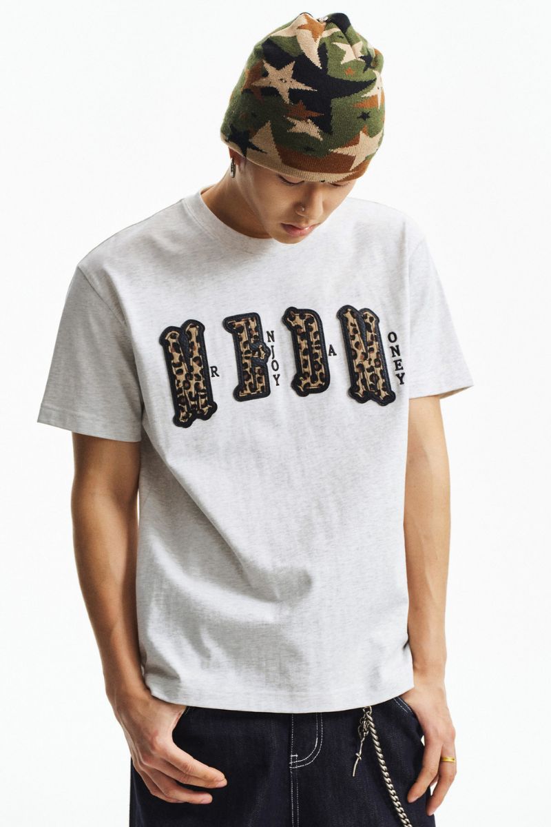 MEDM double skin leopard print chest four-word short sleeve T