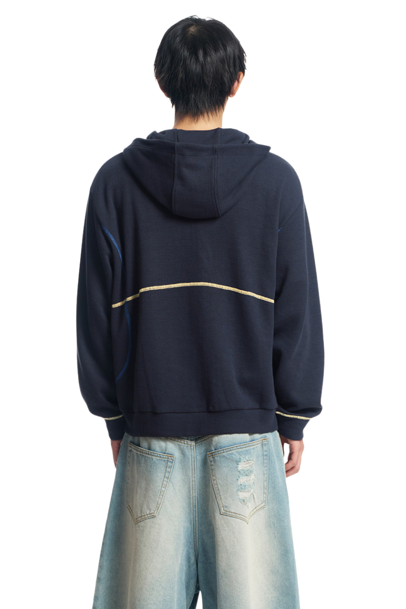 Dangerouspeople | Waffle Knit Contrast Stitch Zip Hoodie