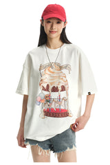 DangerousPeople｜Ice‑Cream Carousel Print Cotton T‑Shirt