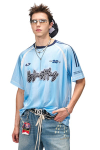 BJHG Summer Couple Jersey Retro Striped Short‑Sleeve T‑Shirt American Outdoor Street Top