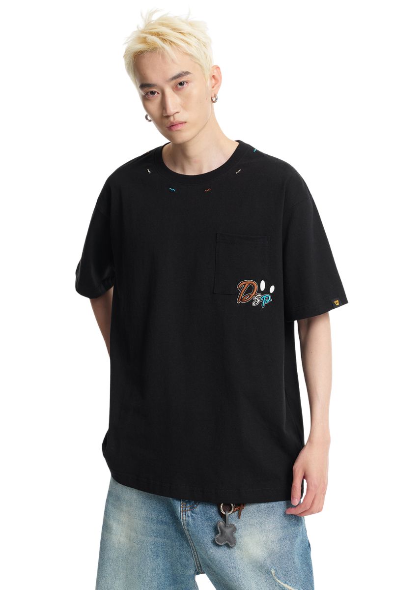 Dangerouspeople DSP Colorful Wave Embroidery 100% Cotton Loose Tee