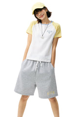 MEDM Stripe Raglan Embroidered Logo Loose T-shirt Women