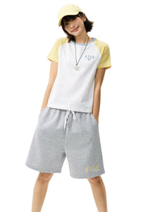 MEDM Stripe Raglan Embroidered Logo Loose T-shirt Women